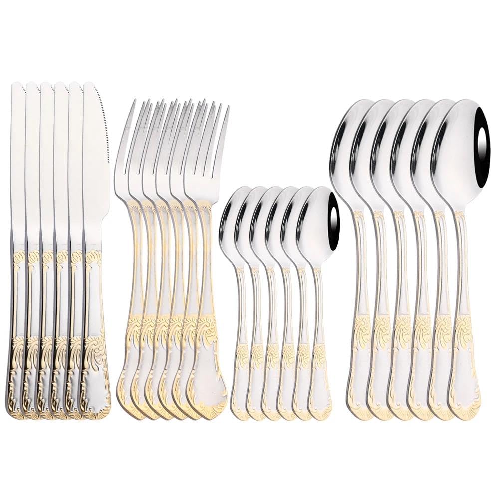 Besteck-Sets Vintage Gold Geschirr 18 10 Edelstahl Geschirr Set Besteck Küche Besteck 24Pcs