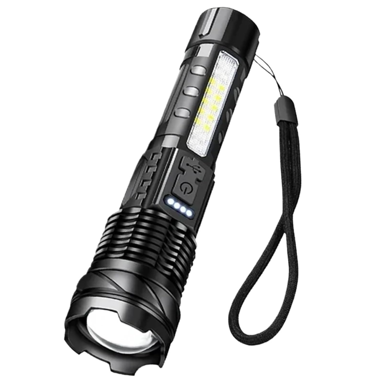 Rechargeable Torch, COB Strong Light Flashlight Portable Rechargeable Bright Household LED Lamp Built in Battery with Power Display for Camping,Hiking