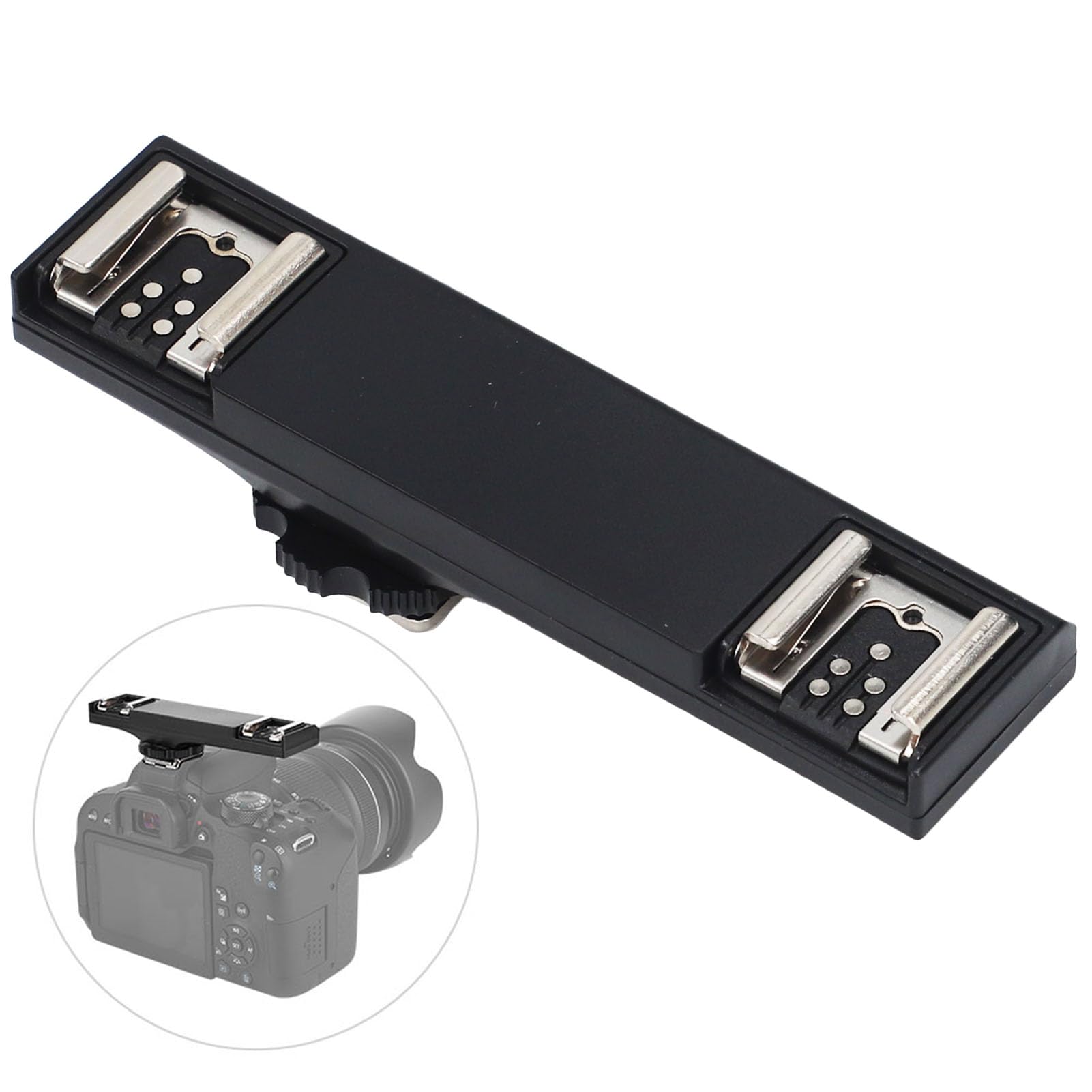 EBTOOLS Dual Hot Shoe Splitter, Kamera Dual Speedlite Flash Mount Trigger Bracket, ABS + PC Dual Extension Bracket, Schwarz 11 X 3 X 2,4 cm(Für Canon)