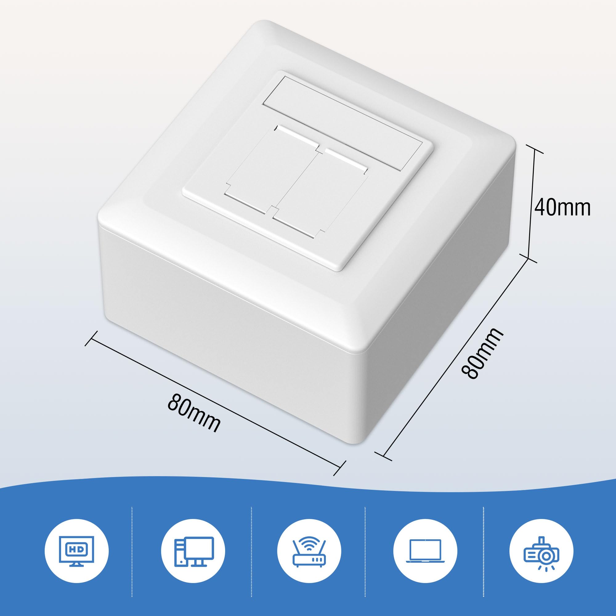 FGB 5 prese di rete universali CAT6a, presa di rete a 2 porte RJ45, schermate da parete o da incasso, 10 Gigabit Ethernet, per cavi di rete, bianco