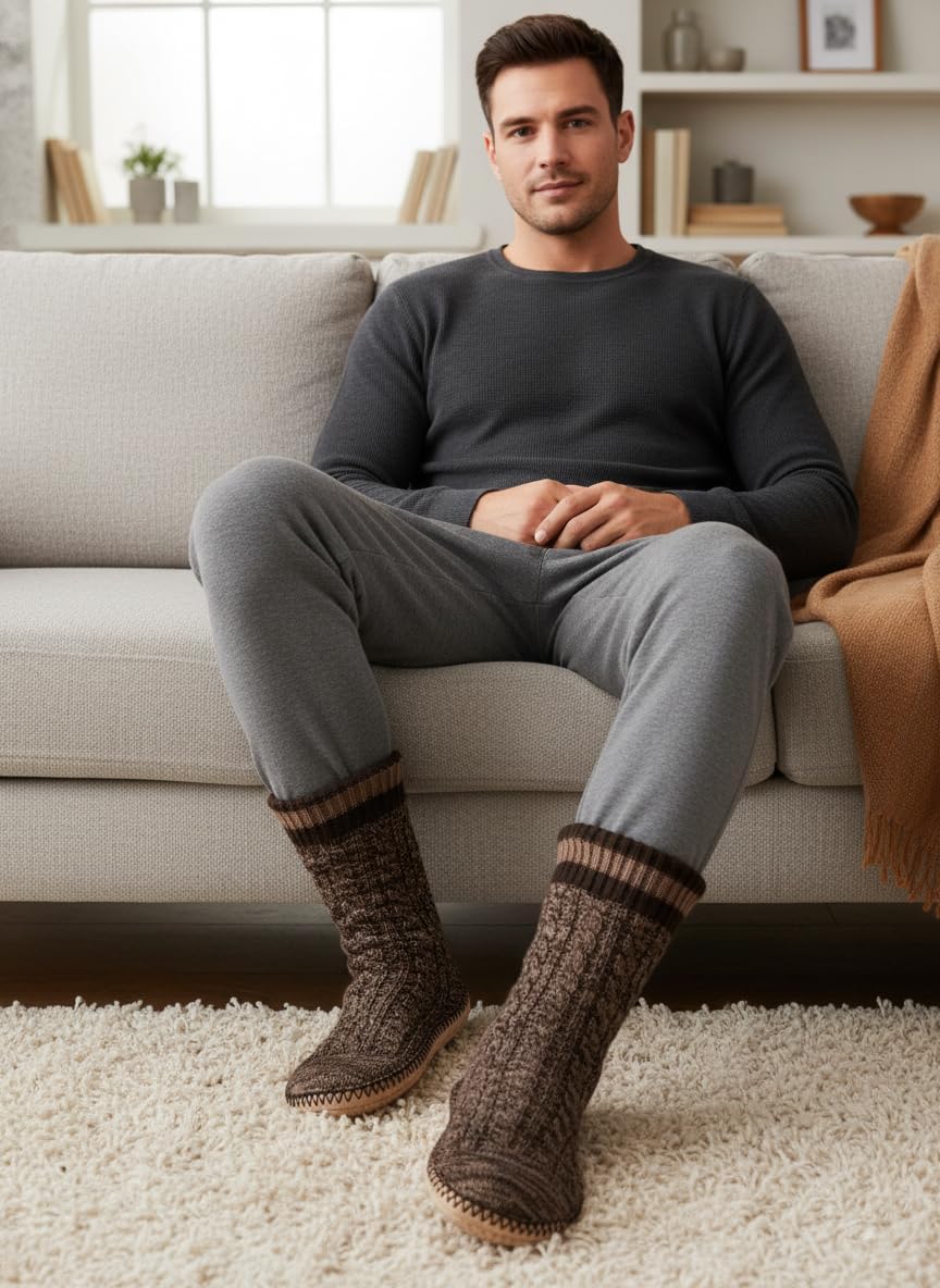 Cozylook Mens Slipper Socks Fleece Lined Non-slip Soles, Winter Soft Thick Cozy Home Boots, Warm Fuzzy House Shoes Indoor - Image 3