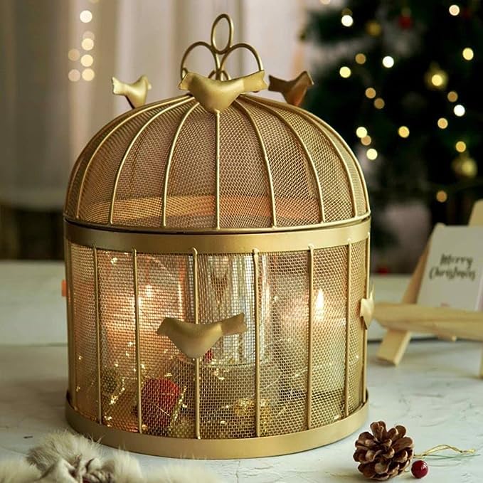 Fruit BulBul Basket with mesh (Jaali) & Lid Countertop Ideal for Storing Fruits, Vegetables, Best For Dining Table Daily use | Insect Proof | Size-10x10x13 Inches (Golden) (B0D94YY6CD) Amazon Price History, Amazon Price Tracker