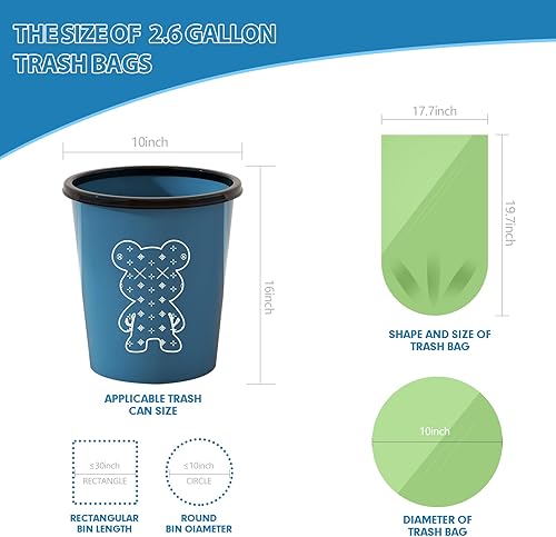 Miniatura 7 de Aklyaiap - Bolsas de basura pequeñas de 2.6 galones biodegradables, 160 bolsas de basura pequeñas sin perfume, bolsas de basura de baño de 10