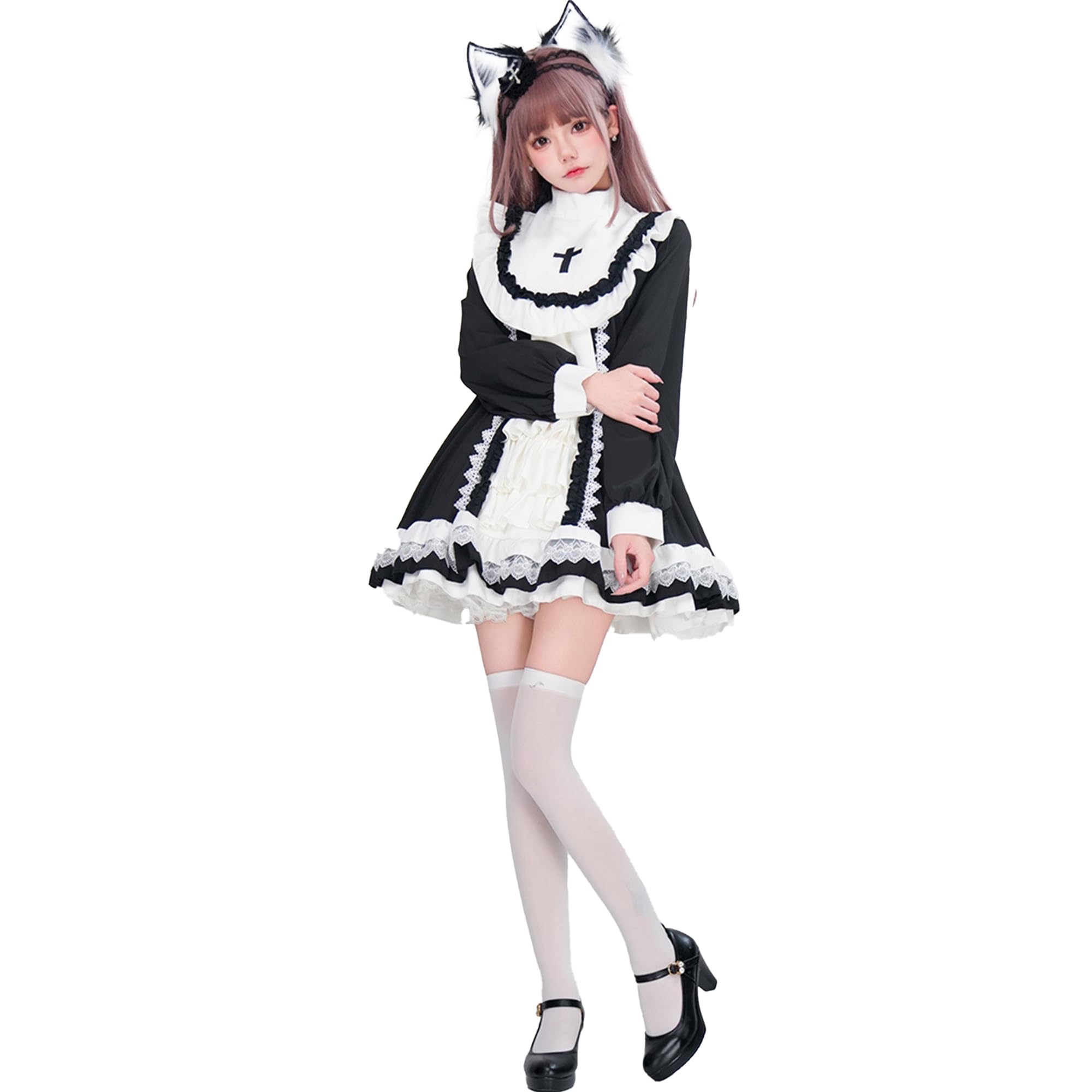 [ChicFlow] Sister Cosplay Ladies Nun Cosplay Costume Cos Halloween Costume Cultural Festival Large Size Event Nun Habit Cosplay Stage - Black