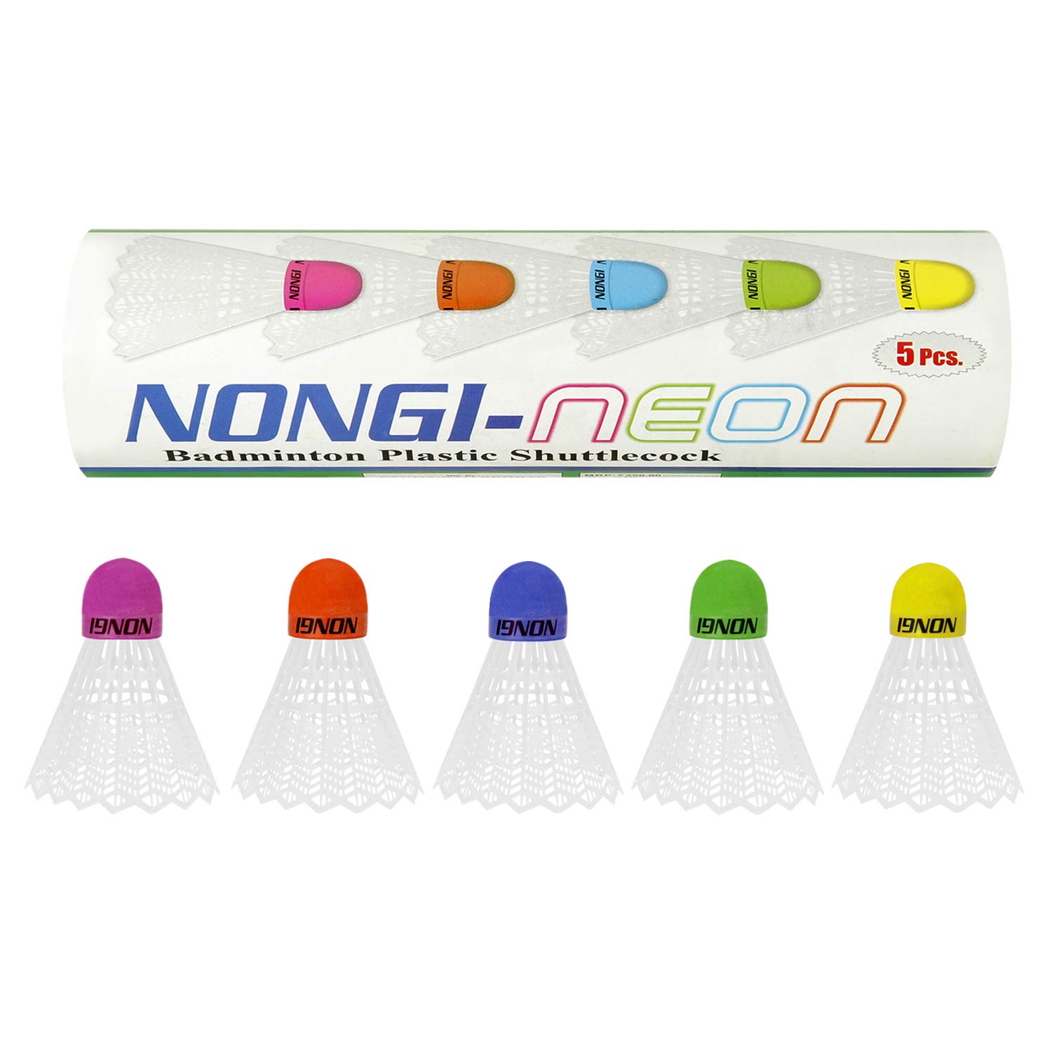 Nongi Neon Multicolor Colored Cork Badminton Plastic Shuttle for Outdoor and Indoor Badminton Sports Pack of 5 Made in India (B093Z13QSC) Amazon Price History, Amazon Price Tracker