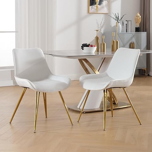 Miniatura 8 de LukeAlon Juego de 2 sillas de comedor de terciopelo, modernas sillas de comedor sin brazos con patas doradas, sillas de cocina de mediados de siglo,