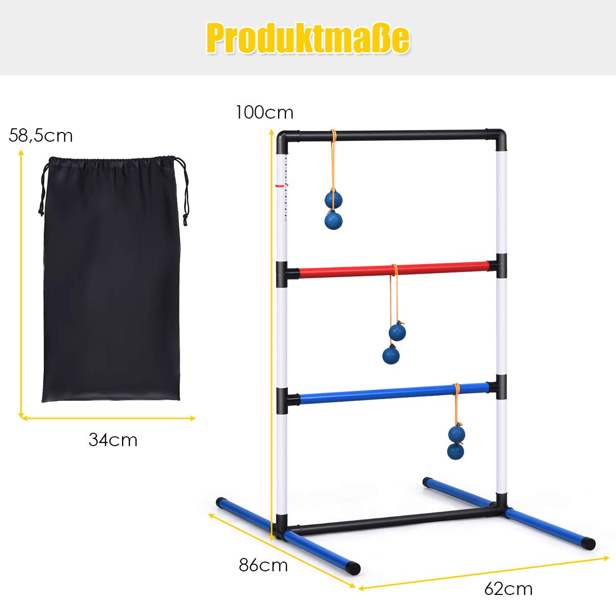 COSTWAY 2er Set Leitergolf Wurfspiel, Laddergolf mit eingebautem Score-Tracker, Leitergolf-Set inkl. Kugeln und Tragetasche, Wurfspiel für die gesamte Familie für Rasen, Strand, Partys