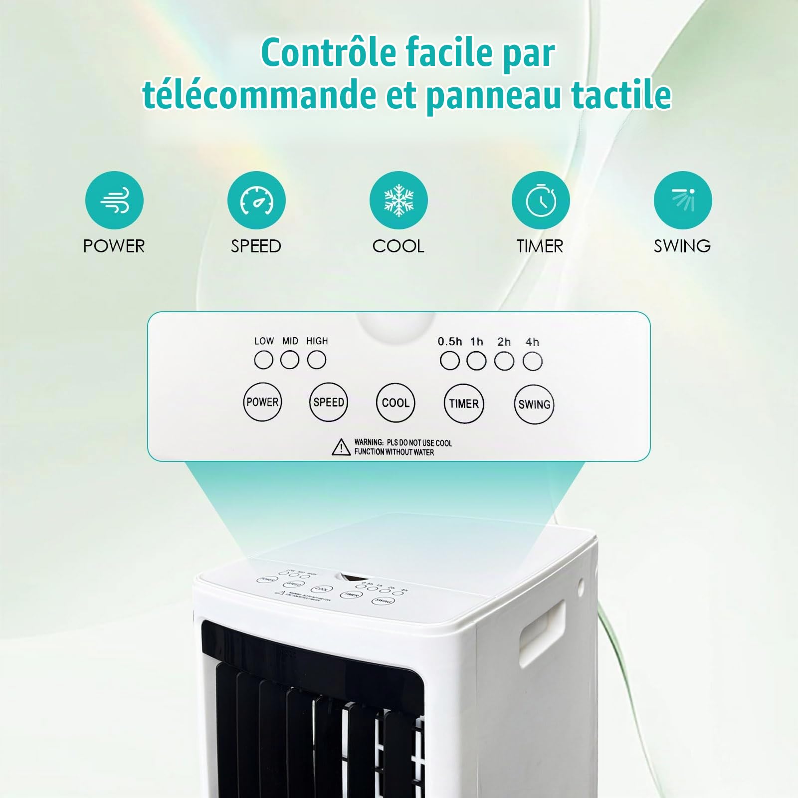 Rafraîchisseur d'air Évaporatif 12L (Alternative Climatiseur Mobile Sans Évacuation), 800 m³/h Puissant Portable, 3-en-1 Ventilateur & Humidificateur avec Télécommande, Minuteur 12H, 8 Pains de Glace