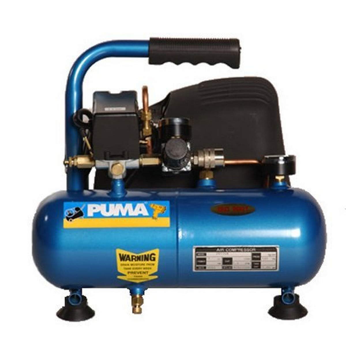 Puma Industries PN1004 Air Compressor, Single Stage Oil-Less Direct Drive Series, 0.4 hp Running, 135 Maximum psi, 115/1V/Phase, 1 gal, 24 lb.