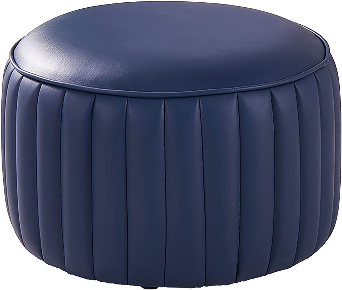 Repose-Pieds Rond en Cuir Bleu Marine : Petit Pouf de Salon 33x33x20 cm