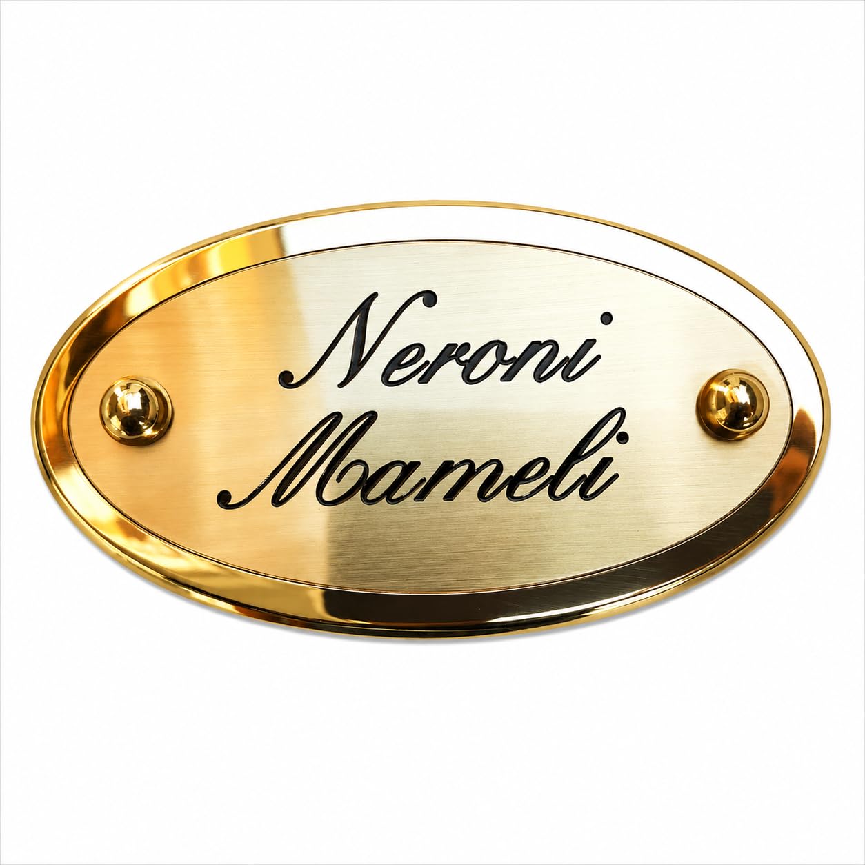Targa Porta Ingresso Personalizzabile con Nomi, in Ottone Ovale Finitura Lucida/Satinata Incisa extra lusso per Esterno, Casa e Azienda - Made in Italy