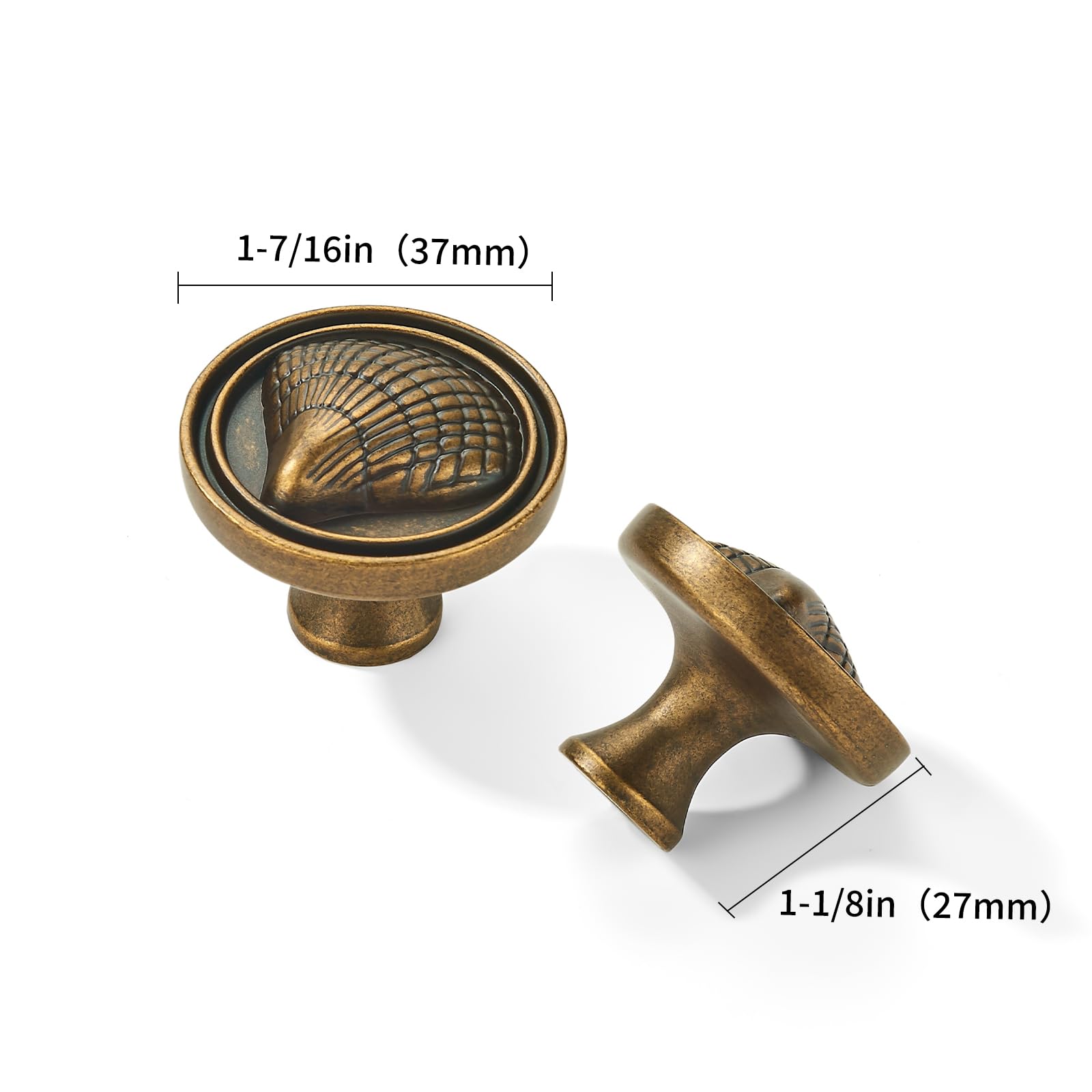 KHTUMEWARE-HSK427 Round Knob, Antique Brass, 1-1/2 in (38 mm), 5-Pack in Antique Brass — KHTUMEWARE