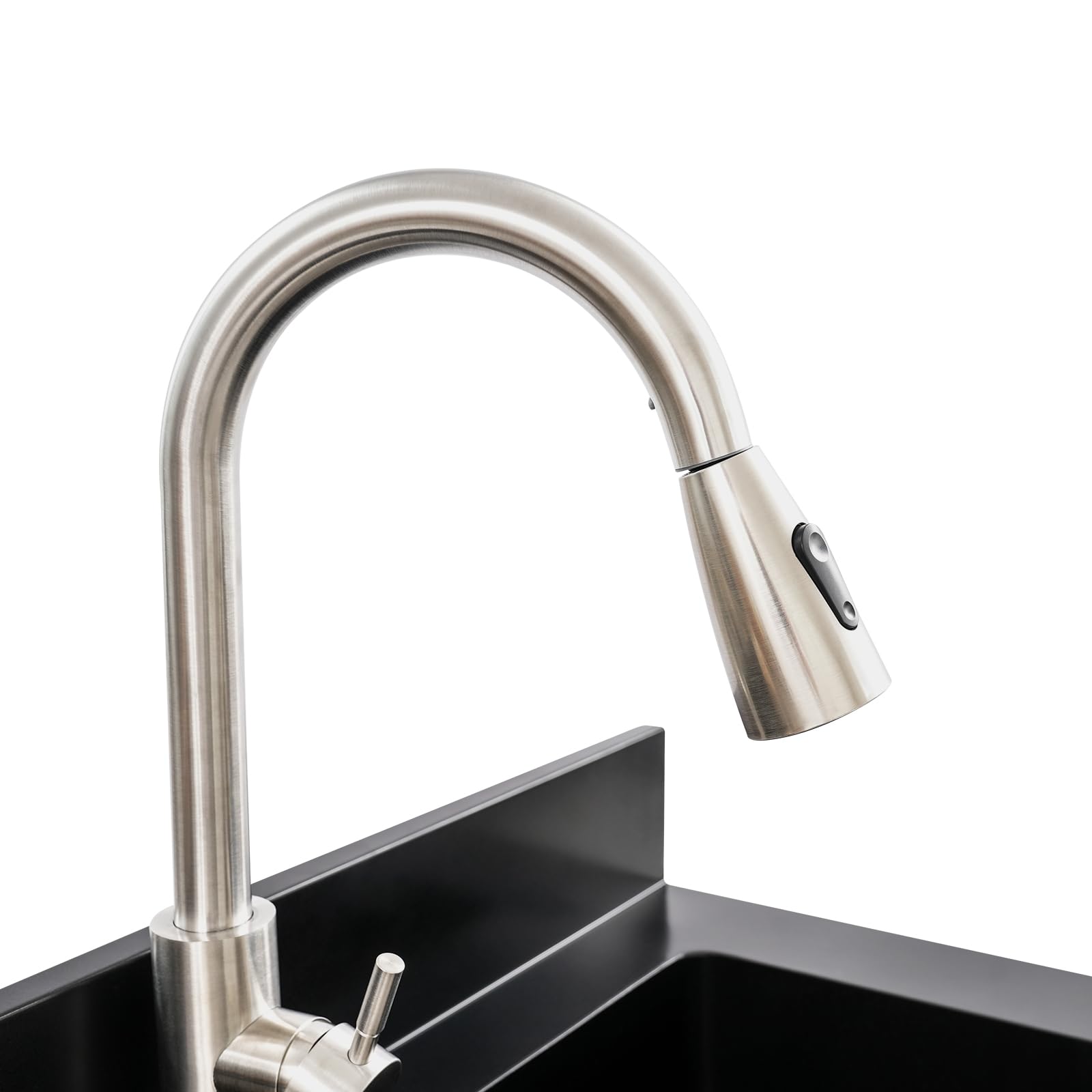 Évier de cuisine sur pied avec robinet extensible, évier en acier inoxydable, évier extérieur, lavabo de jardin, pieds réglables, jusqu'à 150 kg, 70 x 50 x 90 cm, noir