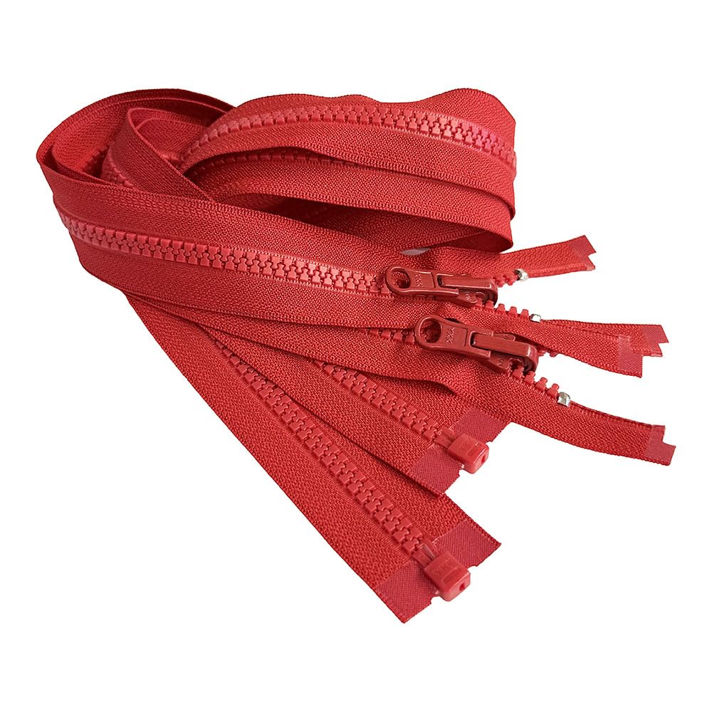 2pcs YKK #5 Molded Plastic Reversible Slider Inside/Outside Medium Weight Sport Jacket Zipper Separating Tape Pull Color Hot Red #519W - Choose Your