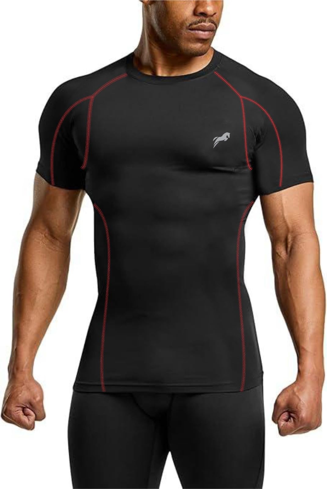 just rider Men's Compression T-Shirt, Short Sleeve, Black Athletic Workout Top with 'Yes I Can' Print, S-2XL-picture-53