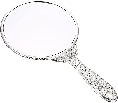 minkissy Retro Handle Mirror, Portable Women Makeup Mirror Carry Handheld Mirror for Women Girl Silver