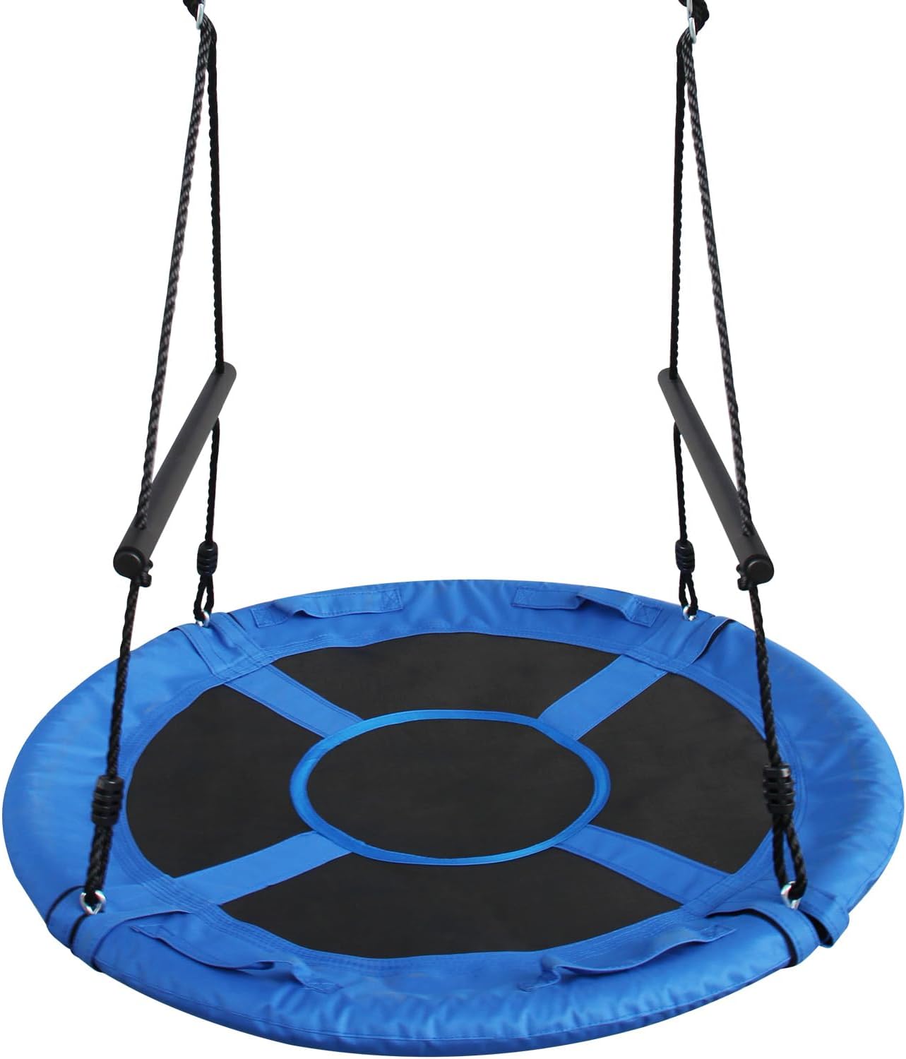 500lb 40 Inch Saucer Swing for Indoor Outdoor Tree Swing 600D Oxford Waterproof with 2pcs Safety bar, Steel Frame and Adjustable Ropes,Blue