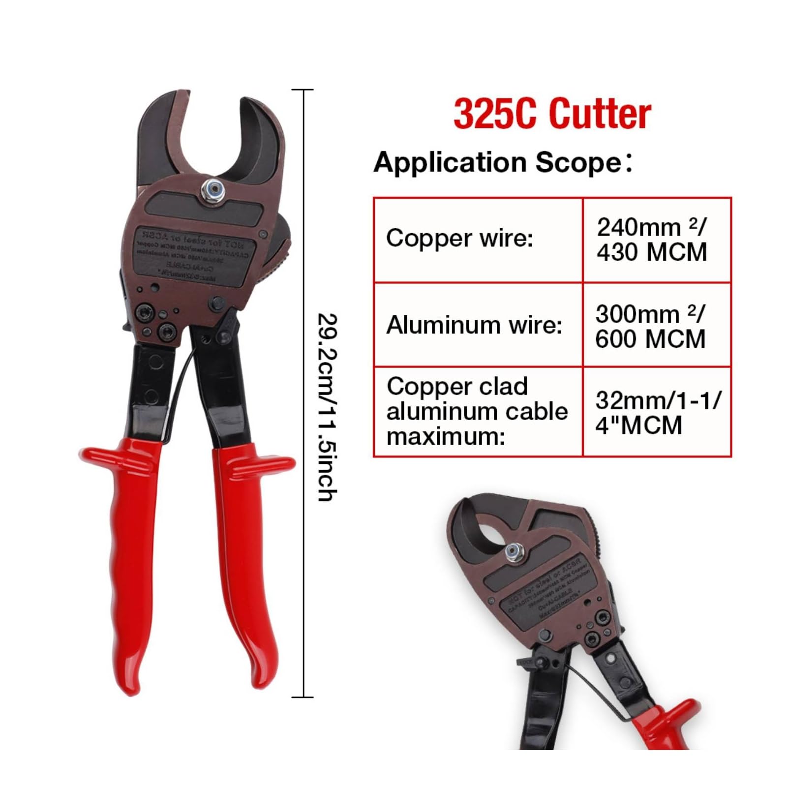 Gralara Tronchacavi Manuale Tronchesi Cesoia Cavi Pinza Crimpatrice Utensile Tagliacavi a Cricchetto in Acciaio Legato con Blocco Vicino al E Rilascio Rapido