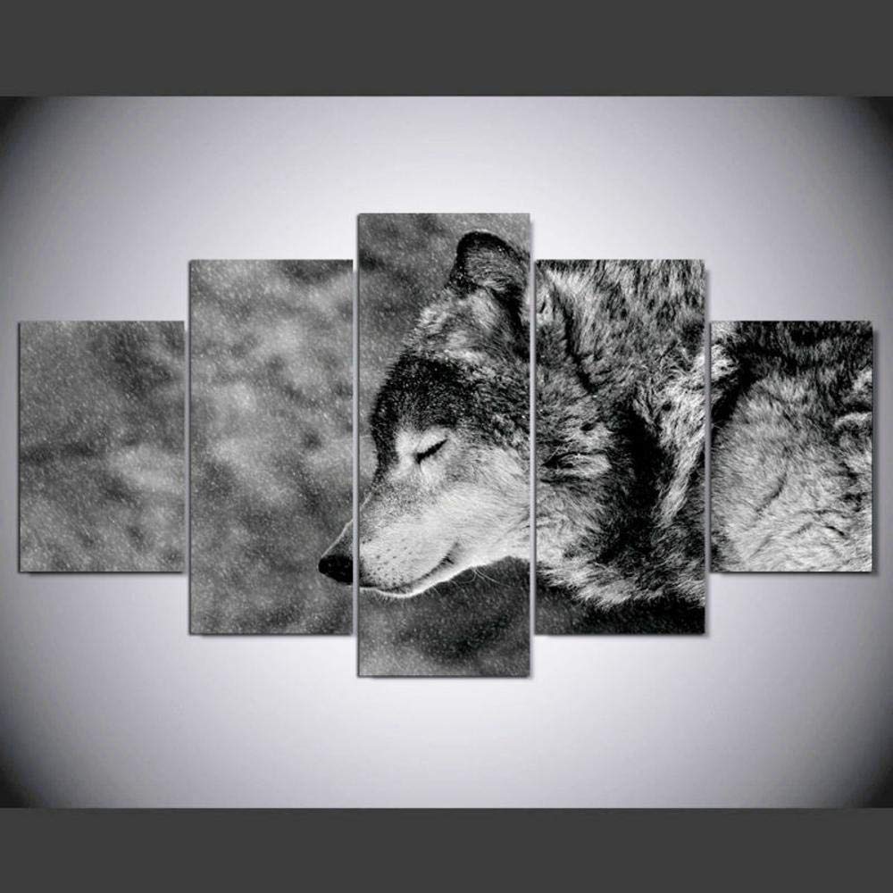 Tableau loup moderne décoration murale Art Déco salon 5 pièces sans cadre