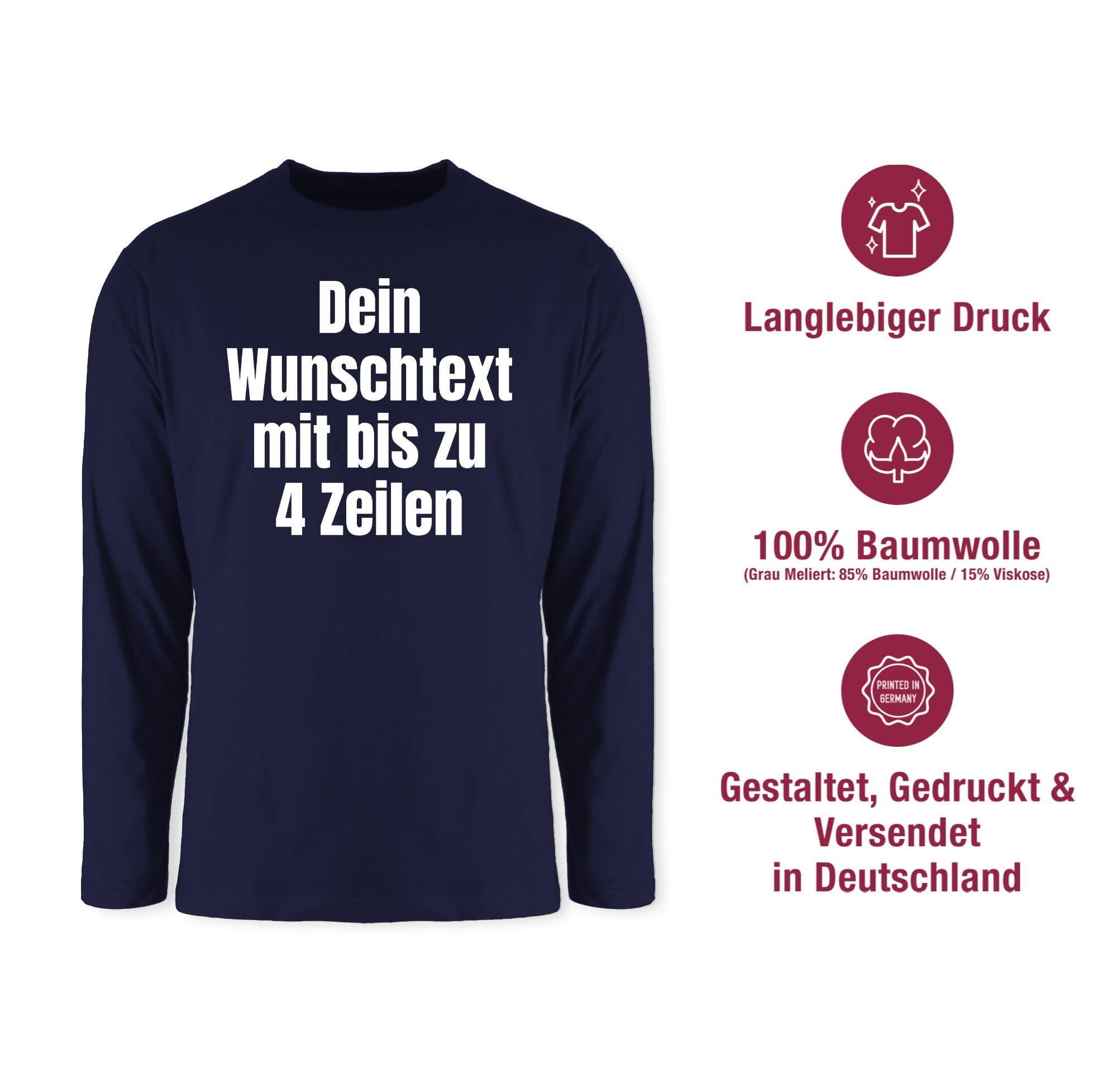 Geschenk mit Namen personalisiert by Shirtracer - Langarmshirt Herren Langarm Shirt - Aufdruck selbst gestalten - Wunschtext I Eigener Text I Custom Text