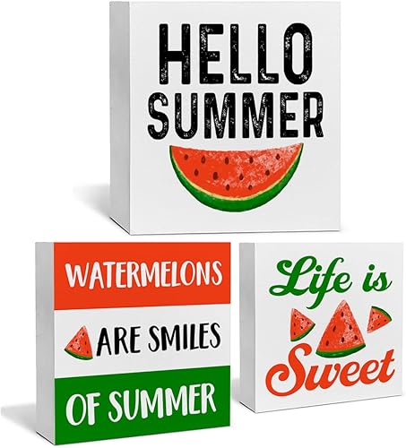 Miniatura 1 de Decoración de sandía de verano para el hogar, granja, sandía, bandeja escalonada, decoración de 3 piezas, letreros decorativos de madera, mesa,