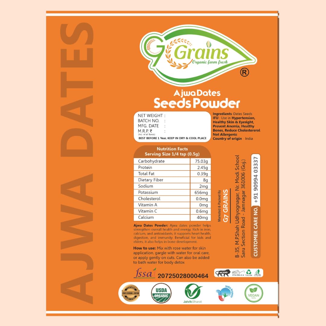 Ajwa Dates Seed Powder (800Grm) | Date Seeds Powder|Natural Herbal Supplement | By G7 Grains — Amazon image 5