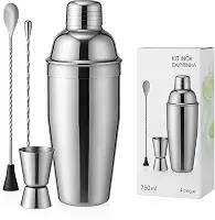 Kit Caipirinha Profissional, Coqueteleira modelo Cobbler, Aço Inox, 750m, 4 peças | Drinks, Cocktails, Batidas (INOX)