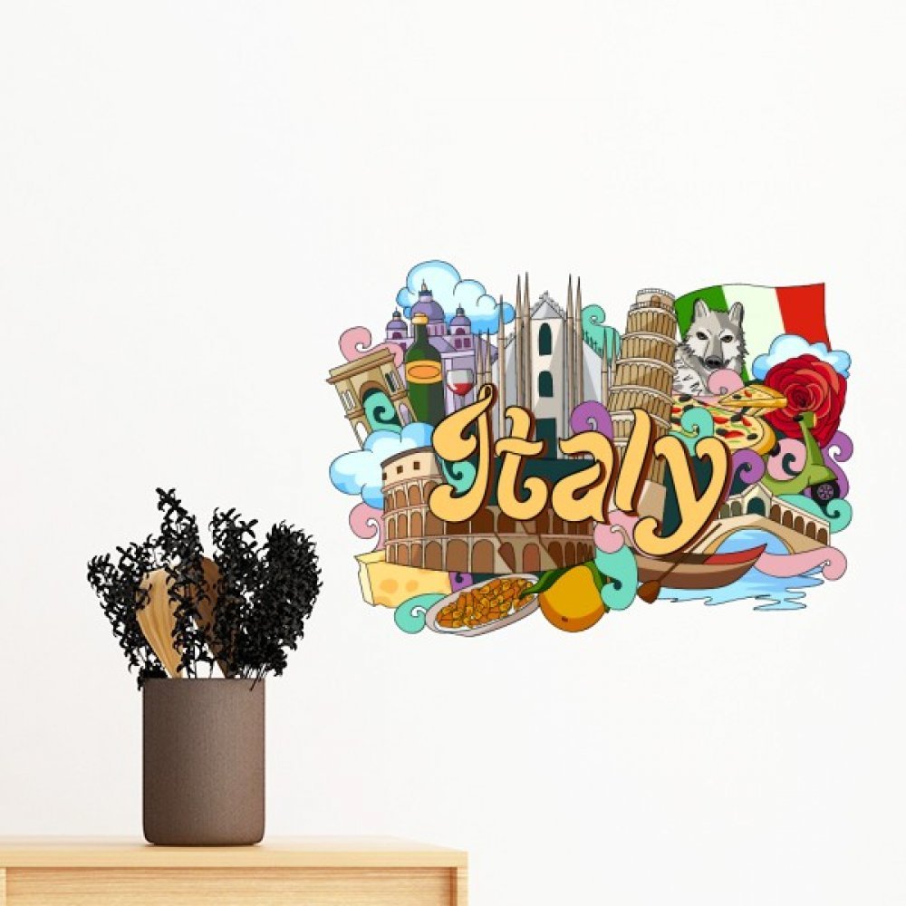 Sticker mural cathédrale de Milan d'Italie style graffiti 80cm pour la décoration