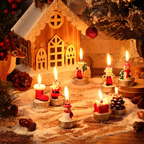 12 Pieces Christmas Tealight Candles Handmade Delicate Santa Claus, Snowman, Pine Cones, Christmas Tree, Shoes, House, Santa Hat Candles, Christmas Home Decorations (Classic Style) #TOP2