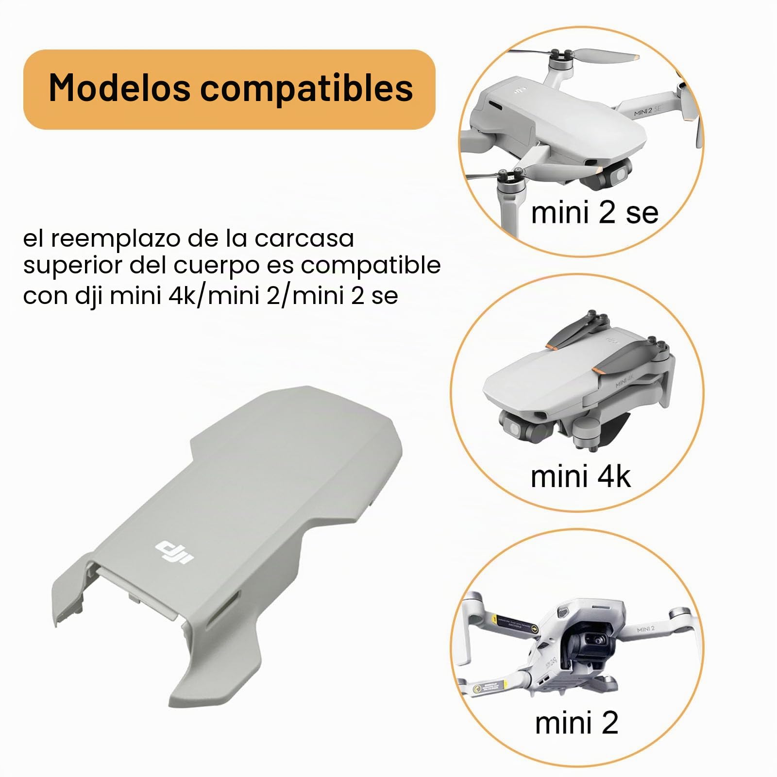 Carcasa superior de repuesto compatible con DJI Mini 4k/Mini 2/2 SE, piezas de reparación de la carcasa superior, accesorios de repuesto para la carcasa superior del dron