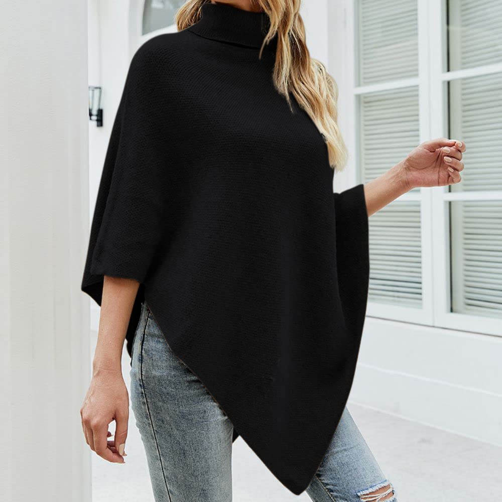 JFAN Poncho Femme Pull en Tricot à col Montant Quatre Boutons | Ponchos et Capes Hiver Élégant, Châle Femme Chaud, Châle Hiver Automne
