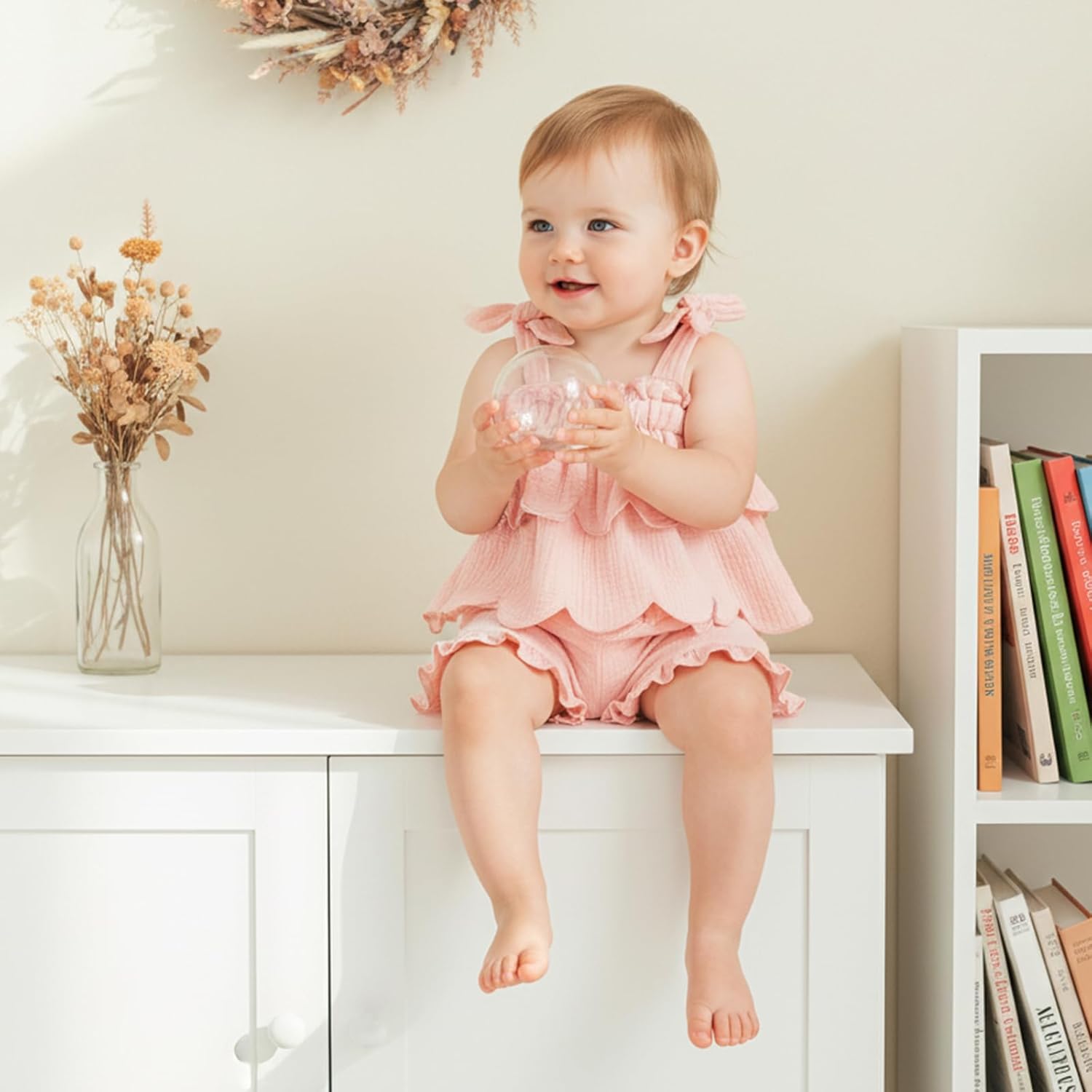 BeQeuewll Toddler Baby Girl Clothes Summer Linen Outfit Sleeveless Tie Up Tank Tops+Ruffled Shorts Little Girls 2 Pieces - Image 2