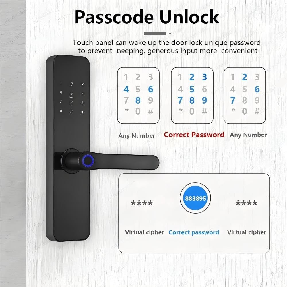 Serrure à Empreinte Digitale F7-TT — Compatible RAYKUBE F7 & TT Lock App · 5 Modes d’Ouverture (empreinte/app/code/carte/clé) · Pour pêne 22×160 mm · Portes 28–55 mm