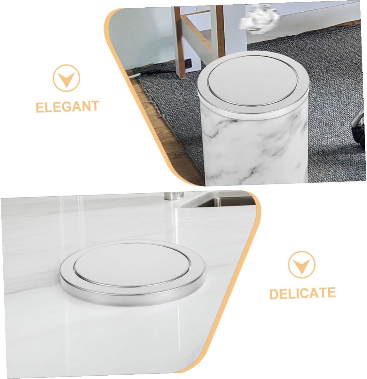 Stainless Steel Flush Trash Can Lid with Swing Cover for 21.5-24cm Countertop Opening, Embedded round Garbage Bin Cover Replacement, 2pcs Set for Kitchen and Bathroom Use