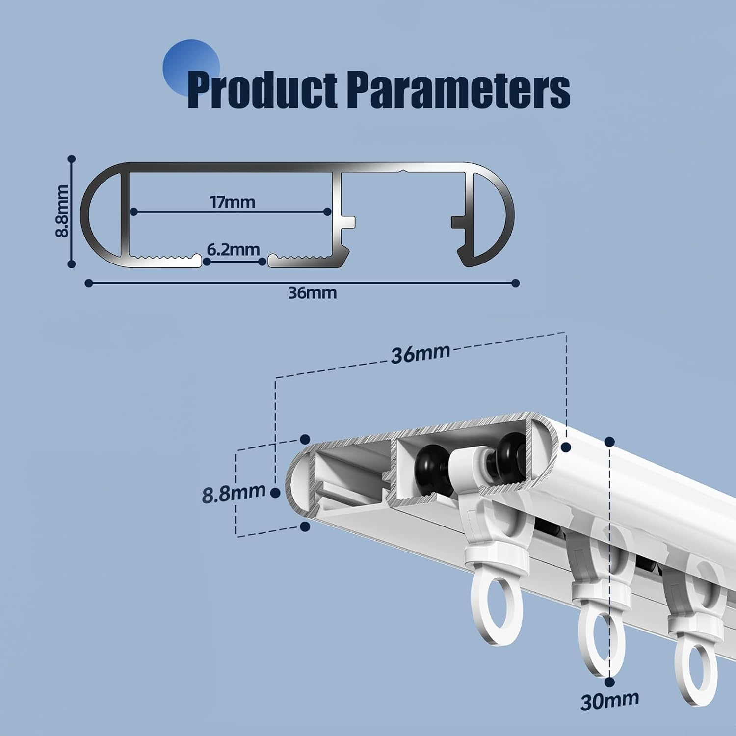Single Row Curtain Track, Silent Heavy Duty Drop Ceiling Curtains Rail for Drapes, Aluminum Alloy Four Wheel Track Set for Bedroom Hospital Room Divider(White,1.1m(3.6ft))