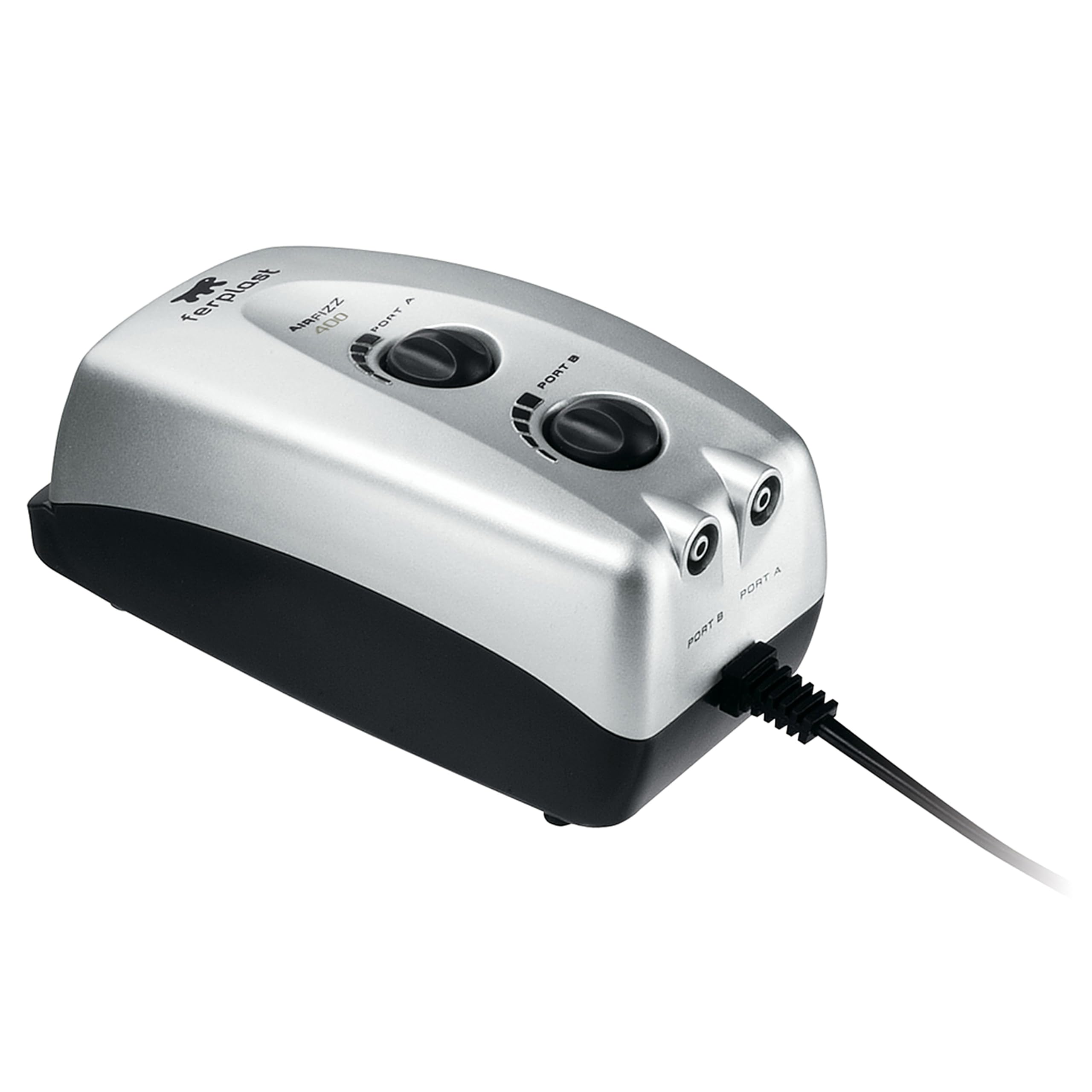 Hydor Aquarium Air Pump up to 300 Litres AIRFIZZ 400, Adjustable, 2 Nozzles, with Tube and Non-return Valve, Black