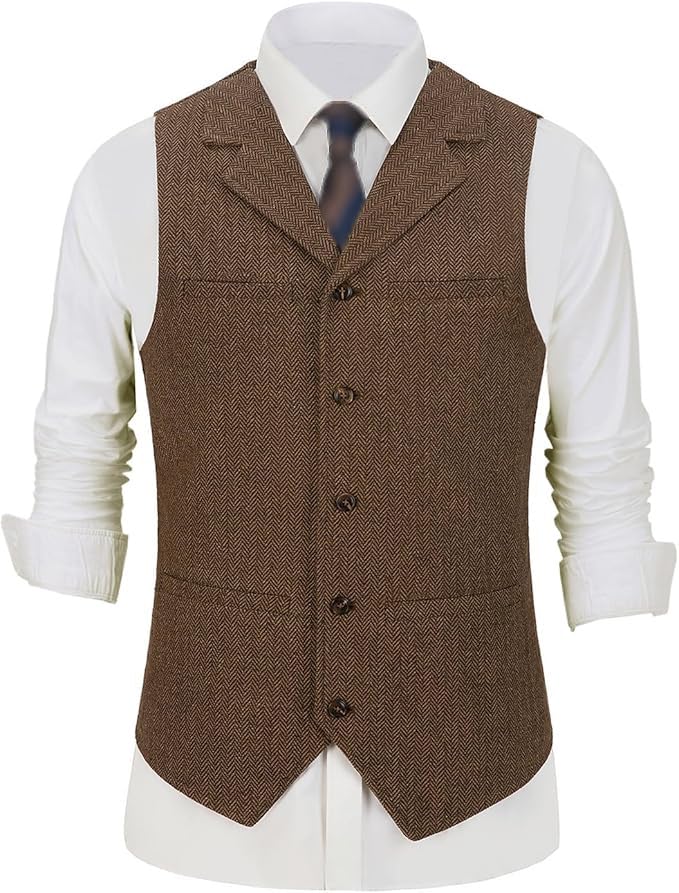 Mens Single Breasted Tweed Vest Formal Business Wedding Waistcoat Casual Wool Tuxedos Vests Dating Dinner Suits3