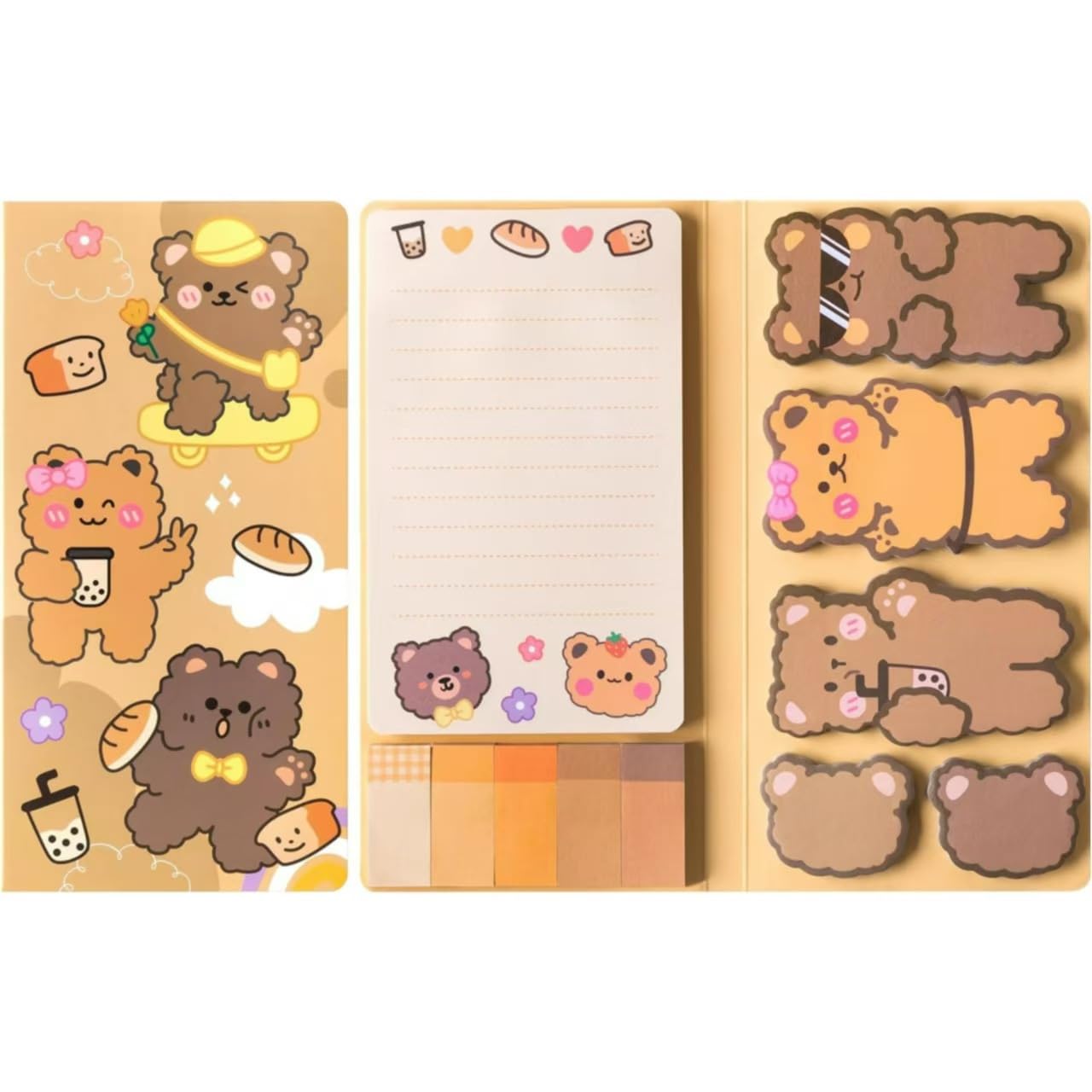 Bear Notes Set, 550 Sheets,Cute Cartoon Dog Post It Notes with 3 Point Pens, Self-Adhesive Writing Memo Pages Back to School Office Supplies