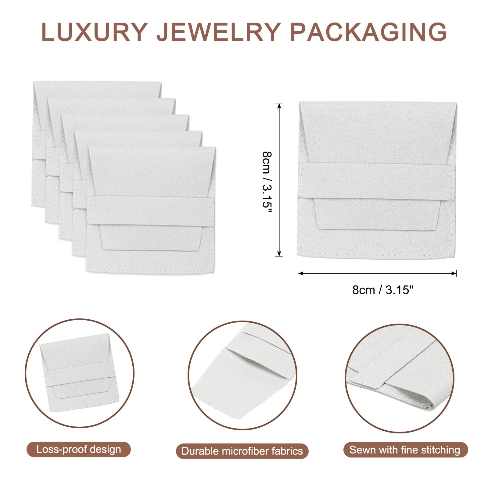 sourcing map 40 bolsas de microfibra para joyas de 3.1 x 3.1 pulgadas, mini bolsa de embalaje de joyería con banda para bolsa de regalo de joyería pequeña, collar a granel, aretes, pulsera, color gris