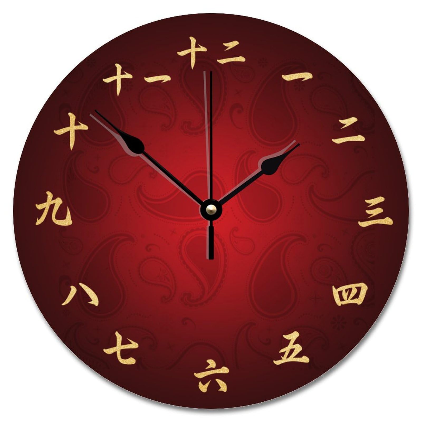 LMMIXEE Japanese Kanji Wooden Wall Clocks Battery Operated 10 Inch Silent Red & Gold Chinese Calligraphy Clock Rustic Wall Art Farmhouse Decor for Living Room Kitchen Bedroom Office