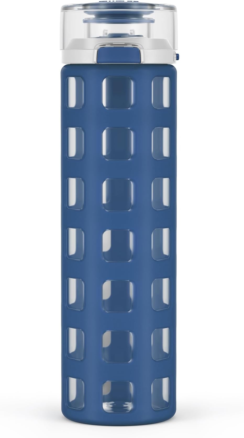 Syndicate Glass Water Bottle with One-Touch Flip Lid and Protective Silicone Sleeve and Carry Loop, BPA Free, Dishwasher Safe, Bold Blue, 20oz