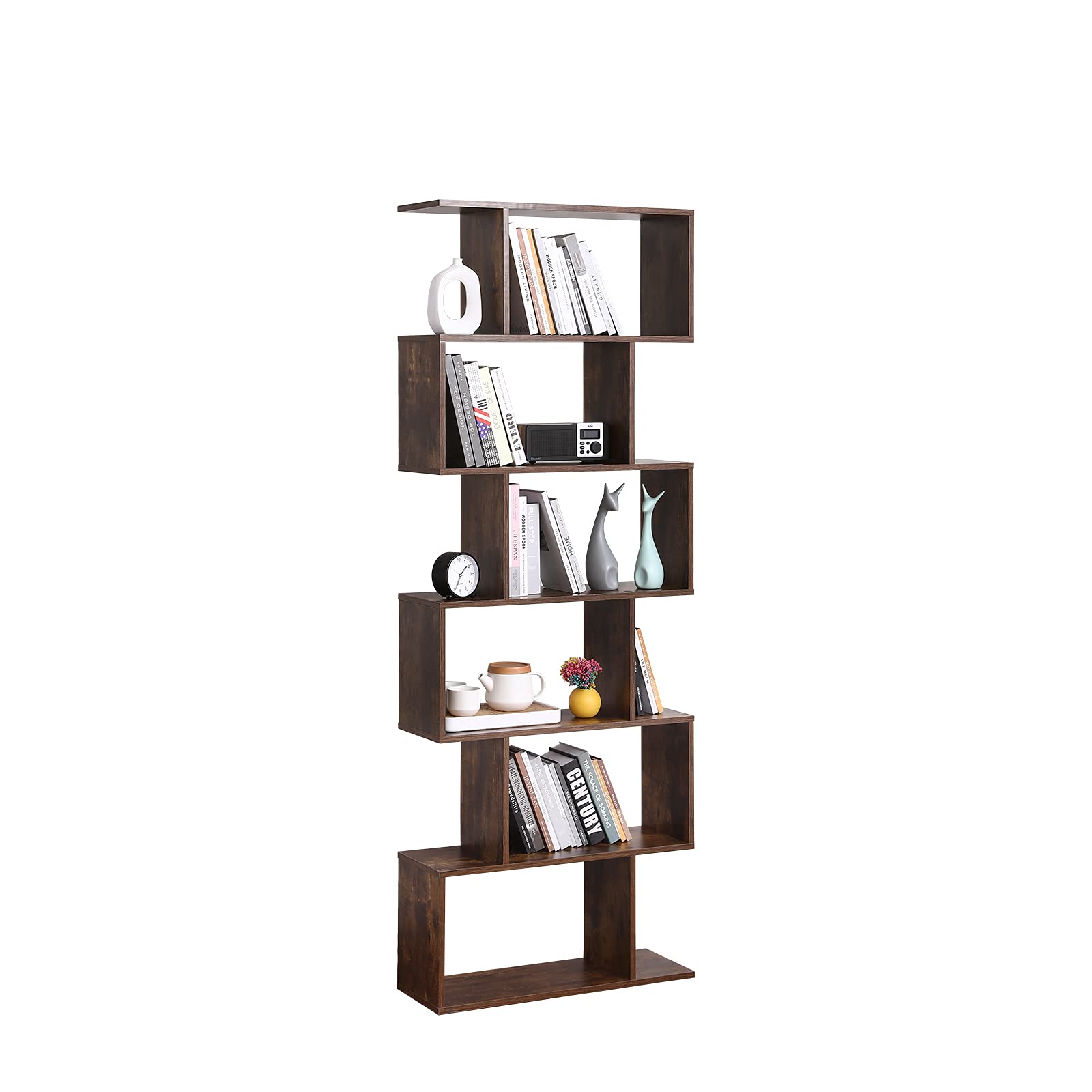 Buy TINSAWOOD Wooden Bookcase, Freestanding Decorative Storage Shelves, Room Divider Display
