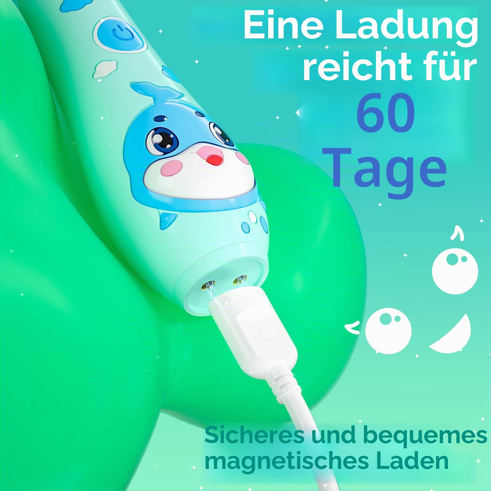 Seago Elektrische Zahnbürste Kinder 0-6 Jahre mit buntem LED Licht, Smart Timer, wiederaufladbare Baby Zahnbürste mit 8 weiche Ersatzbürstenköpfen, IPX7 Wasserdicht, SG2139 (Blau) (Packung mit 2)