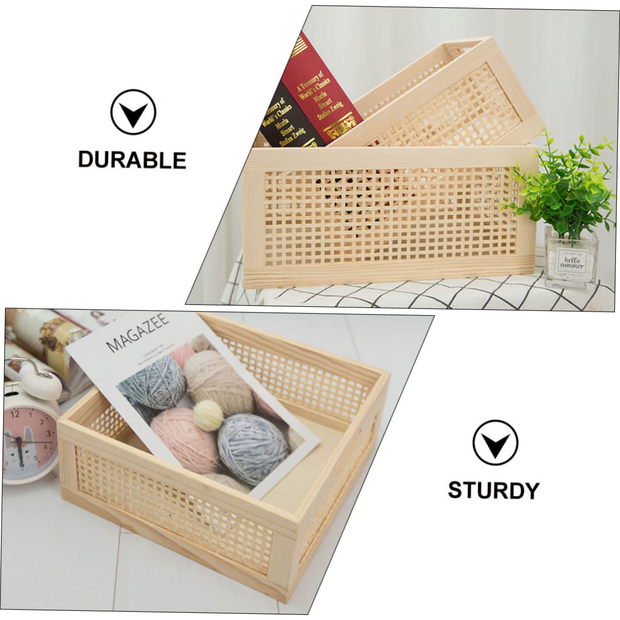 Cesta Tejida Para Almacenamiento Pequeña Rectangular, Fibra Natural De Bambú, Multiusos Ecológica, Organizador Para Hogar y Oficina, Caja De Almacenamiento Funcional