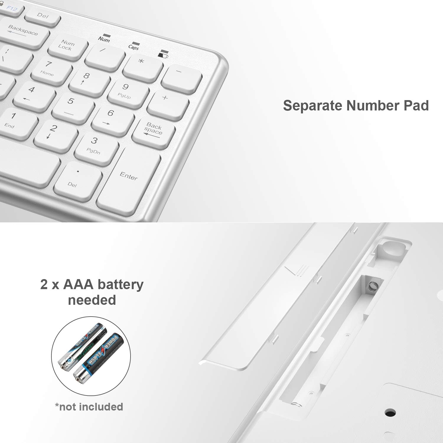 OMOTON Wireless Bluetooth Keyboard with Numeric Keypad for iPad Pro 11''/ 12.9'', iPad 9.7 inch, iPad Air 2/Air, iPad 4/3/2, iPad Mini, All iPhones, Silver