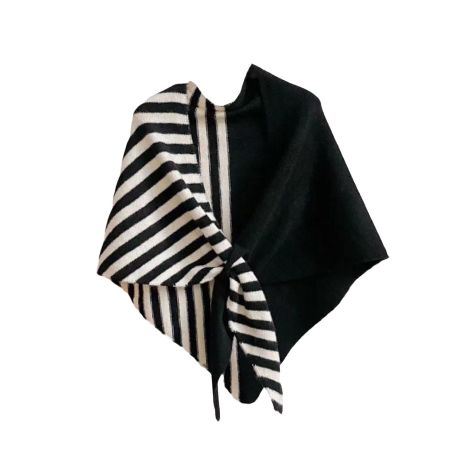 nivaa Women's Triangle Striped Shawl Cozy Cross Cape for Dresses Autumn and Winter black white-picture-1