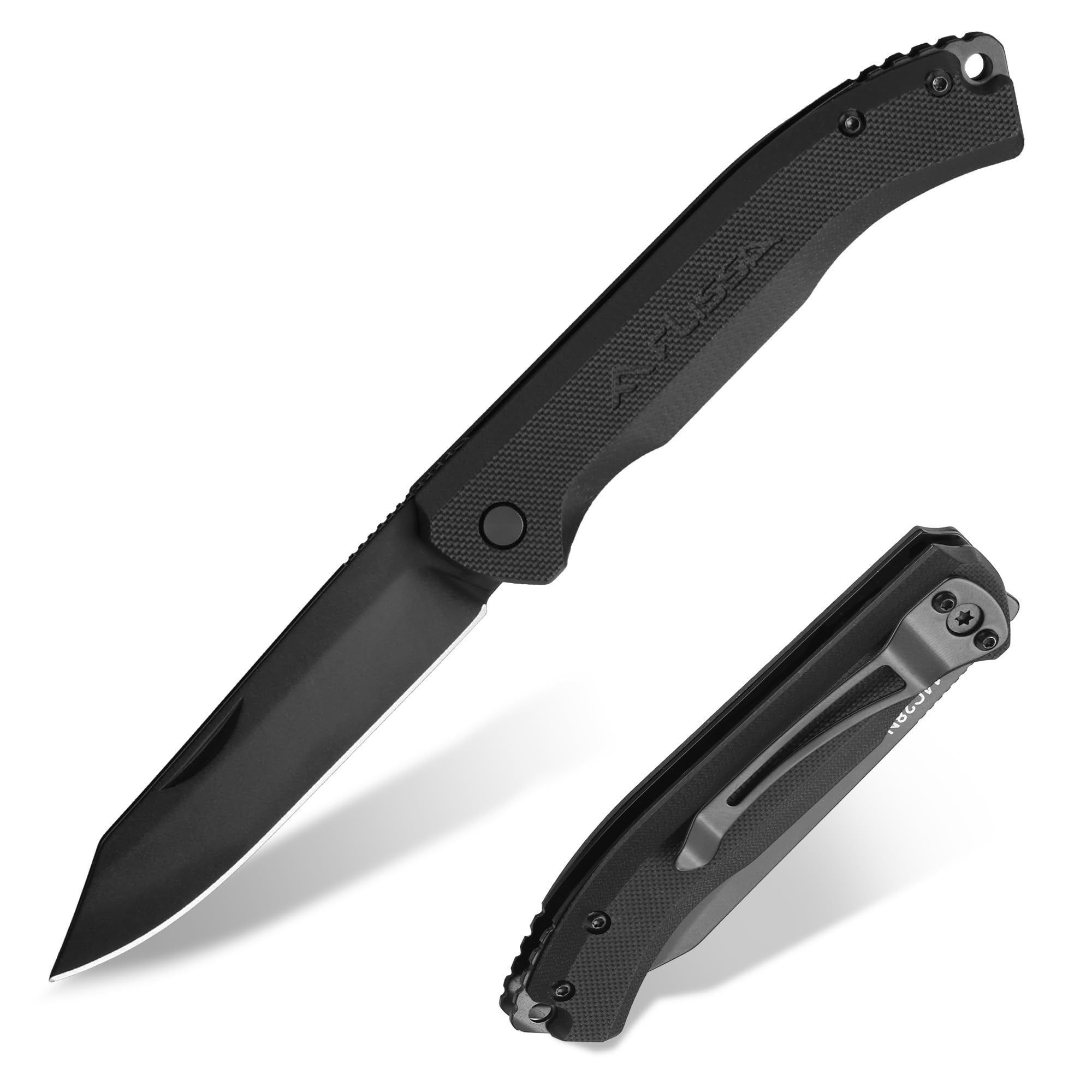 FLISSA Couteau Pliant de Poche en Acier 14C28N, Couteau Randonnée avec Manche G10, Clip de Ceinture, Idéal pour Camping, Alpinisme, Voyage, Usage Quotidien