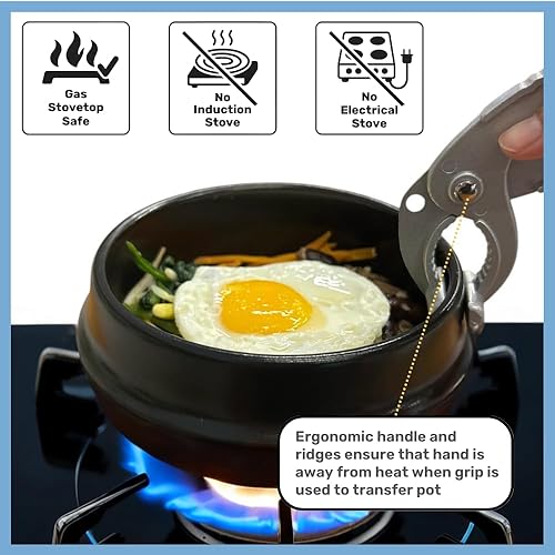 Miniatura 4 de Juego de ollas de piedra coreana (7 piezas, 38.7 onzas con agarre para olla caliente), Ttukbaegi, Dolsot, cuenco de sopa coreano, ollas de cerámica