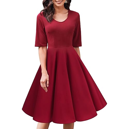 ELESOL Women's Vintage Dress Cocktail Floral A Line Half Sleeve Casual Swing Party Tea Dress S-XXXL