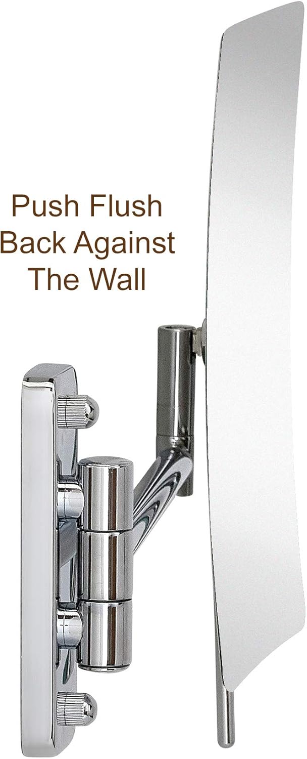 Hamilton Hills 3X Magnified Premium Modern Wall Mounted Rectangular Vanity Makeup Mirror Polished Chrome Contemporary Finish Adjustable Arm Tilt Easy Positioning Best Luxury Quality Magnifying Beauty -